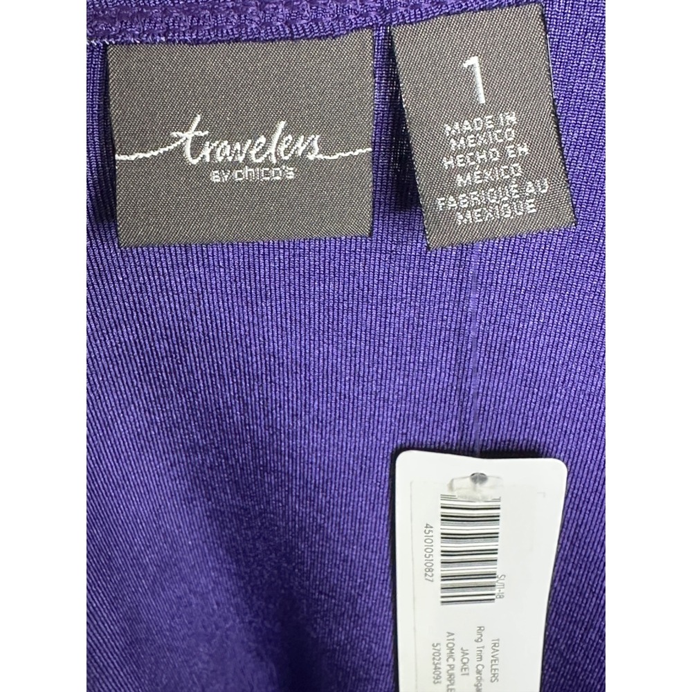 NEW Chico's Travelers Cardigan Jacket 1 Medium 8 10 Purple Ring Trim Open Front - Picture 5 of 7